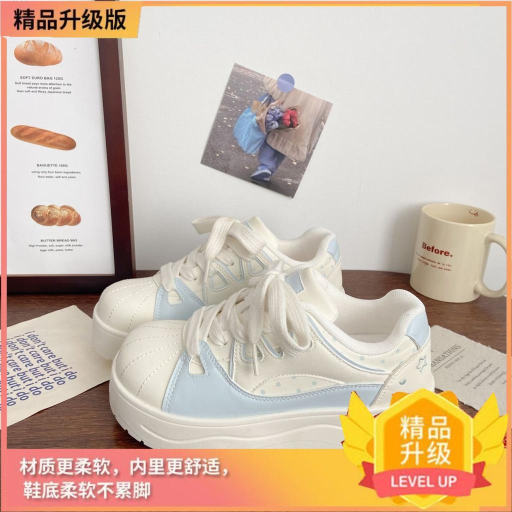 Milk white muffin thick-soled shell head 22 spring new chic niche low-top board shoes