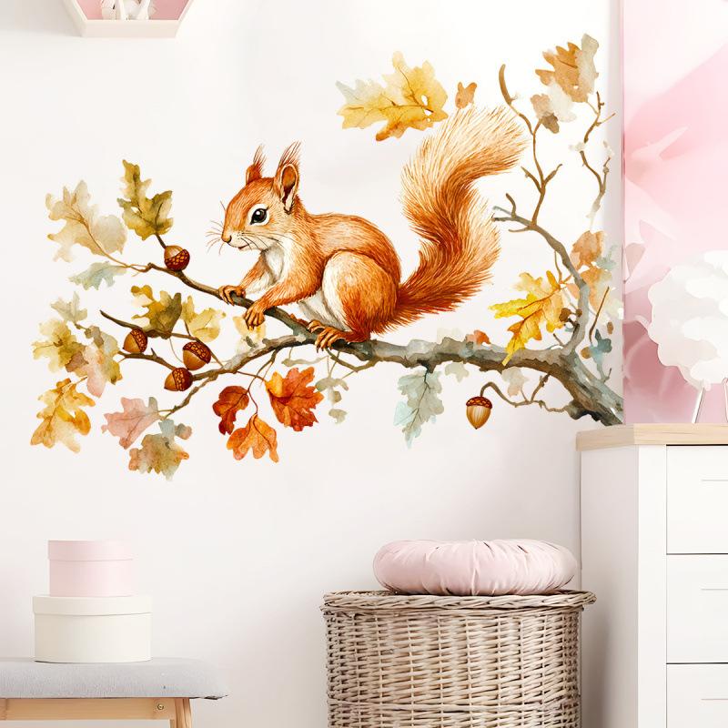 Watercolor Squirrel and Branch Wall Sticker Home Room Decor Art Decal
