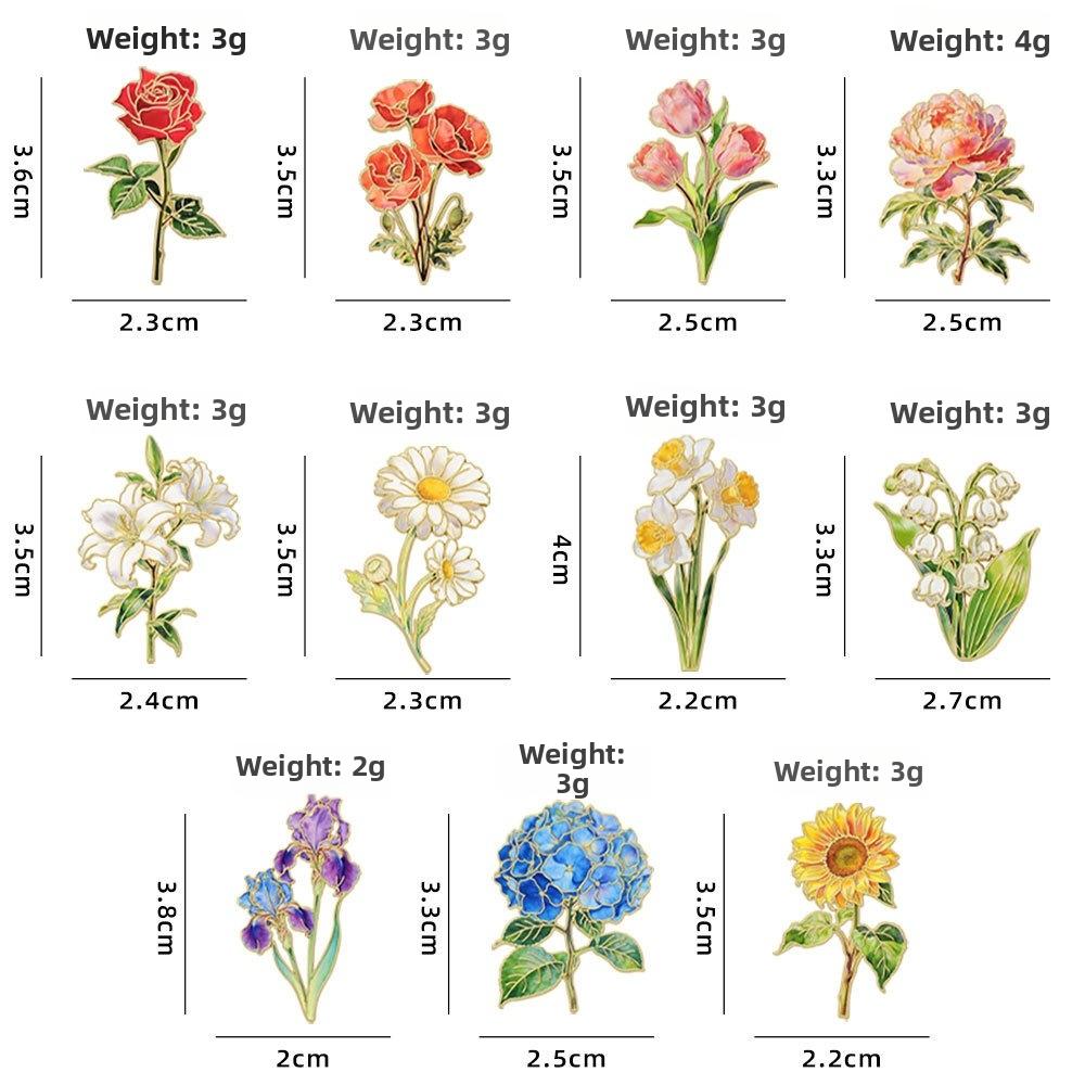 Botanical Design Enamel Flower Pins Assorted Colors Lapel Brooches Flower Brooches Birthday Gift