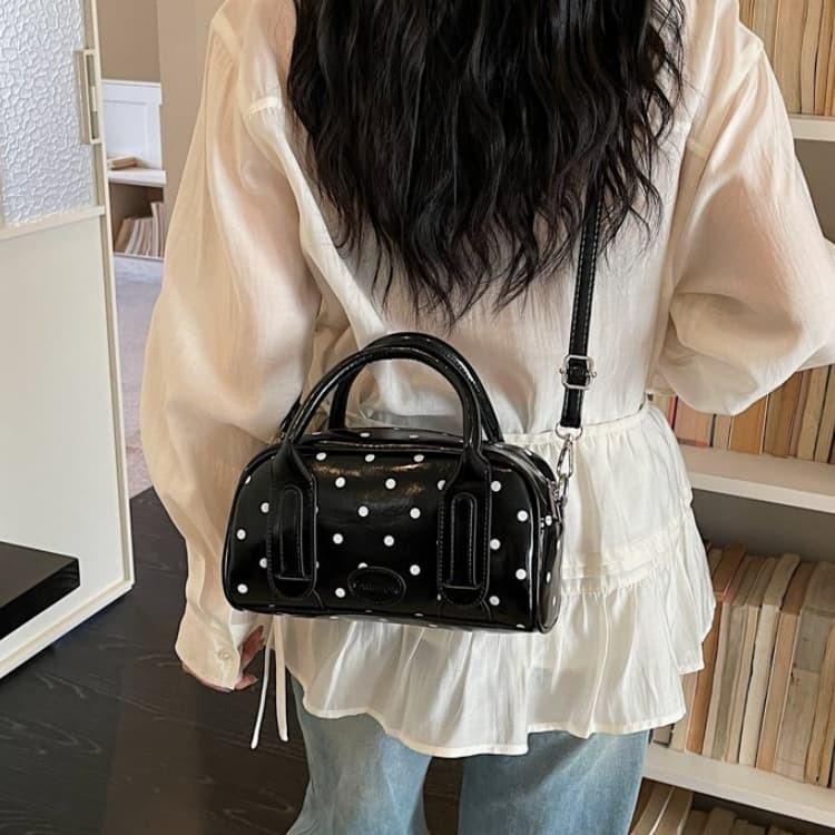 Patent Leather Polka Dot Boston Bag Women's Tote Shoulder Bag