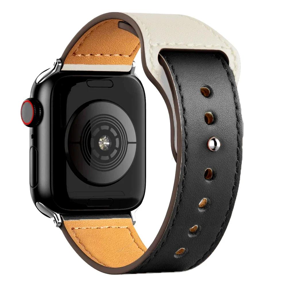 Leather Bands for Apple Watch Ultra 2 49mm 41mm/45mm 44mm 40mm 46mm/42mm Wrist Bracelet Strap IWatch Series 9 8 7 3 4 5 6 10