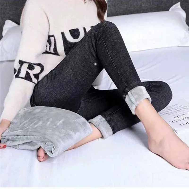 Winter Plus Velvet Thick Warm Slim Jeans Women Korean Fashion Skinny High Waisted Denim Trousers Streetwear Vintage Pencil Pants