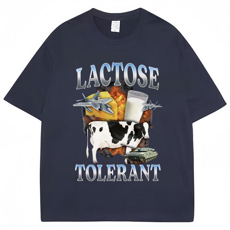 Summer Lactose Resistant Fun Milk Printed Men's Round Neck T-shirt Retro Casual Handsome Breathable Soft Street Short Sleeve