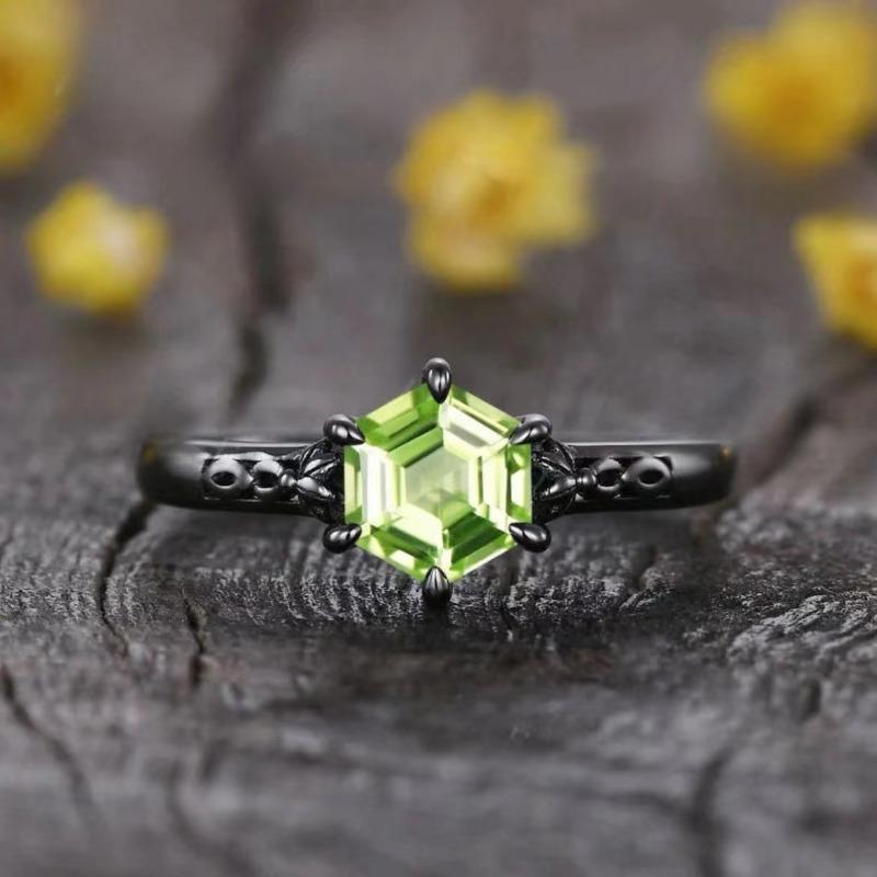 Jianjie 2 Bucăți/set Inele pentru Femei Hexagonale Culoare Verde Zirconiu Încrustat Stil Retro Gotic Cadouri de Petrecere Bijuterii Delicate Tendință