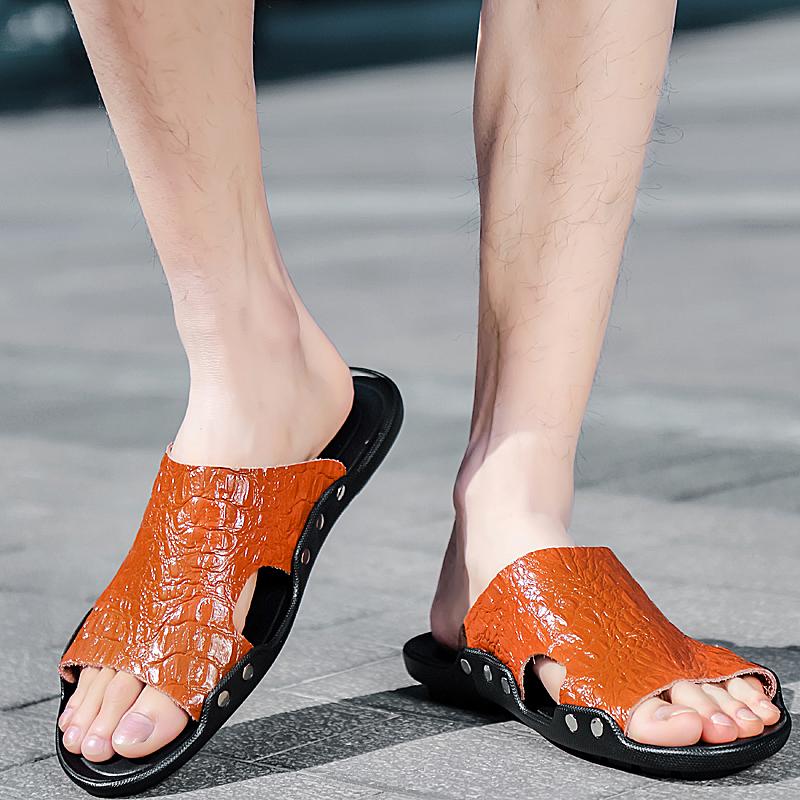 Pánské ploché pantofle Extra široké pantofle Venkovní pláž Otevřená špička Běžné Měkké vycházkové kožené sandály Velká velikost
