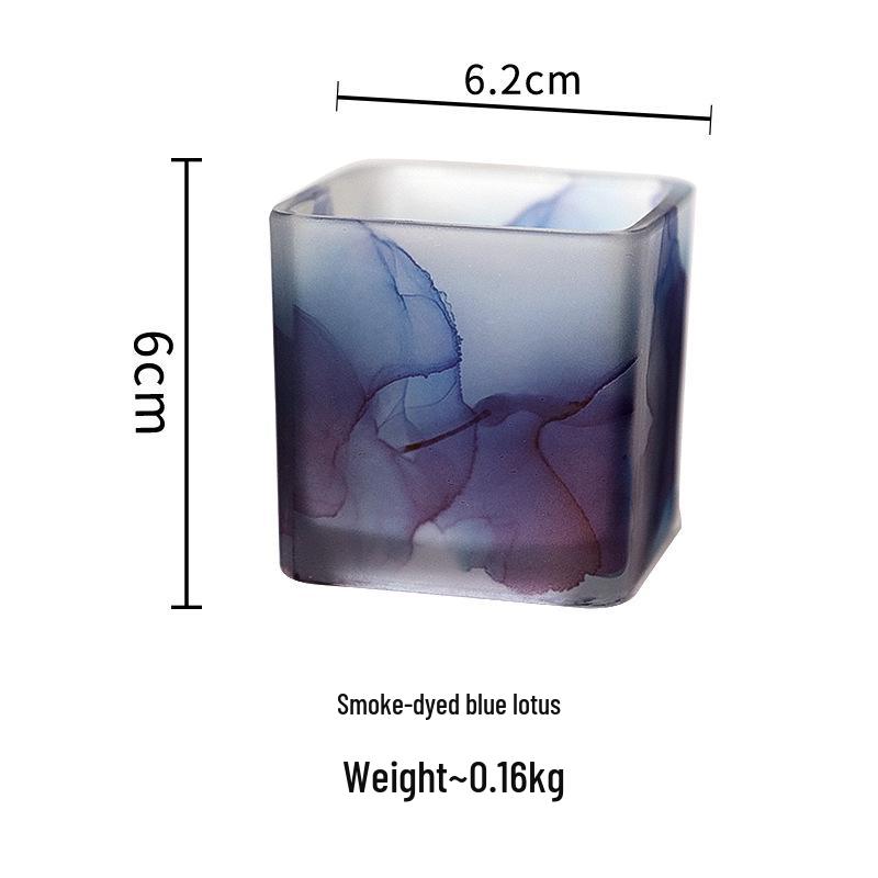 French Ornamental Glass Square Candlestick for Living Room, Bedroom, Cafe