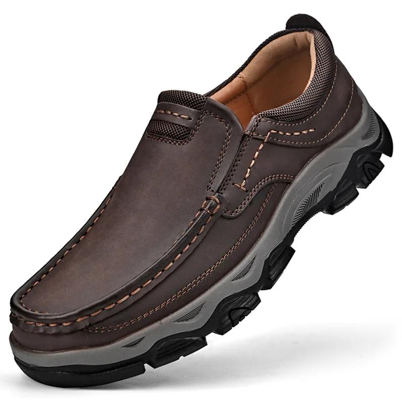 Fashion Outdoor Mens Hiking Shoes Fashion Soft Classic Large Size 39-50 Comfort Non-slip Walking Shoes Genuine Leather Casual Loafers