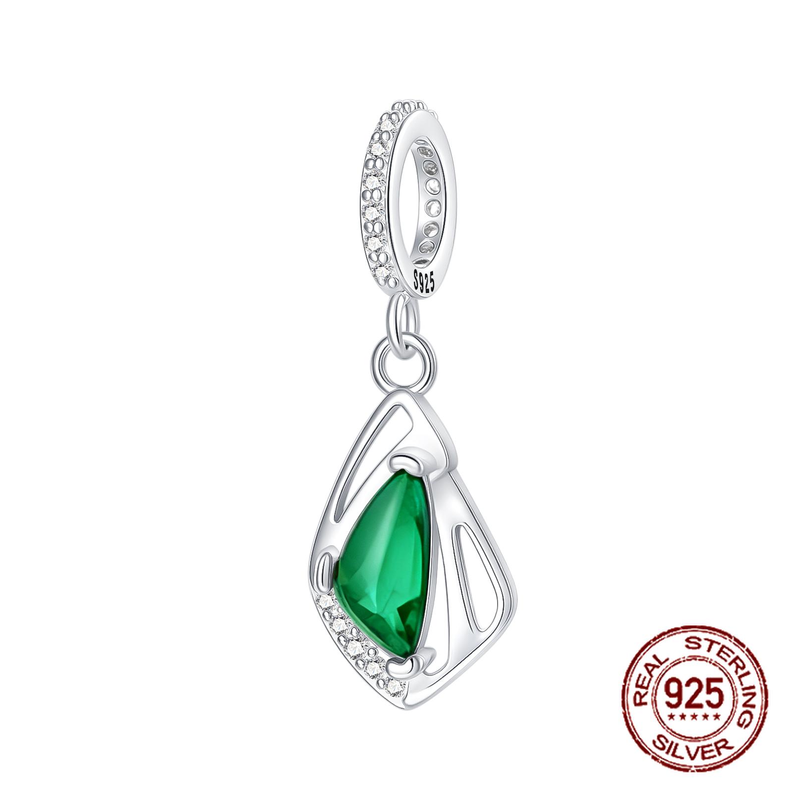 

copper Green Minimalist Geometric CZ Zircon Pendant Charm Compatible With Authentic Charm Bracelets Women Do It Yourself Jewellery Gift
