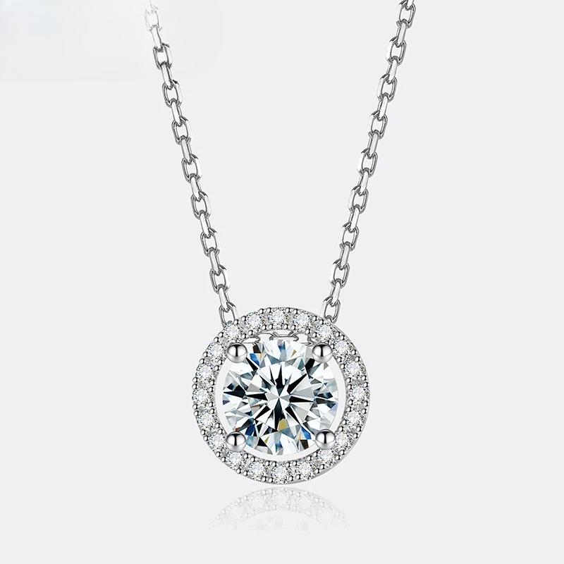 Moissanite Necklace for Women Pure Silver Round Laboratory Diamond Pendant Fashionable Wedding Jewelry