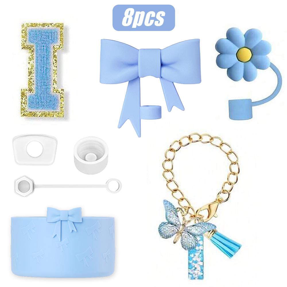 8PCS Cup Accessories Set for Stanley Cup 30oz 40oz, A-Z Initials Decorations, Including Silicone Straw Cover Cap