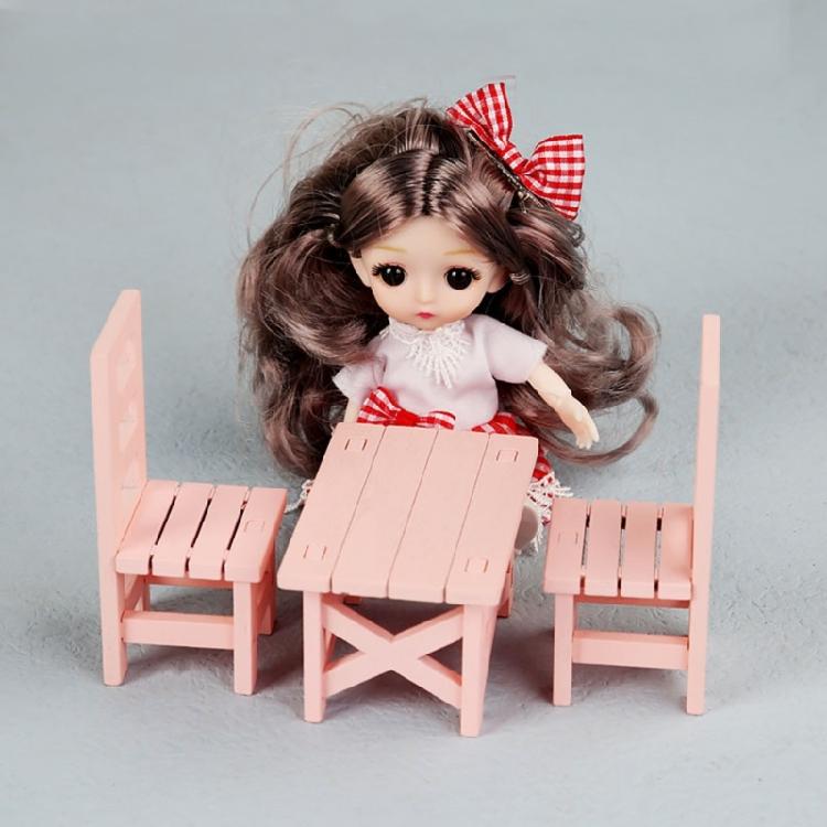 Miniature Kitchen Table And Chairs Set Wooden Dollhouses Furniture For 1/6 Scale Doll Decors