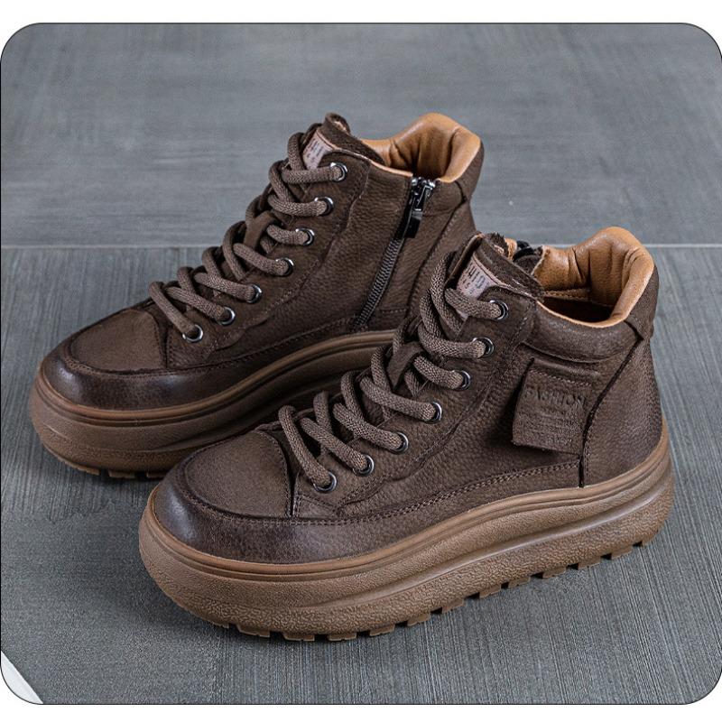 Retro high-top board shoes for women's autumn and winter new leather thick-soled non-slip and wear-resistant British Martin boots for women