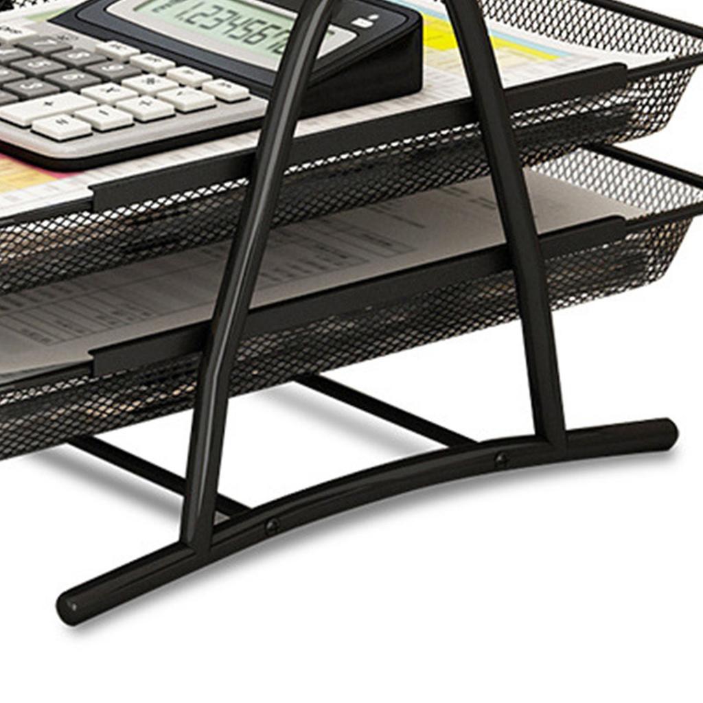 Ofis Masası Belge Tepsisi Örgü Braketi Kağıt Mektup Raf Tutucu Ev Çalışma Okulu için Siyah Metal