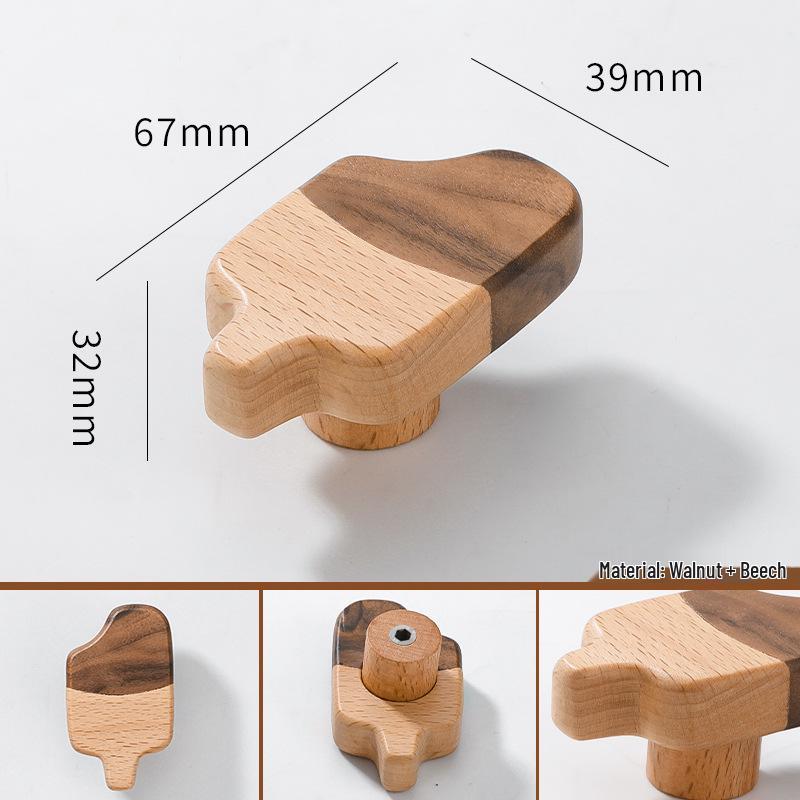 Solid Wood Cartoon Drawer Pull Knob for Children's Room