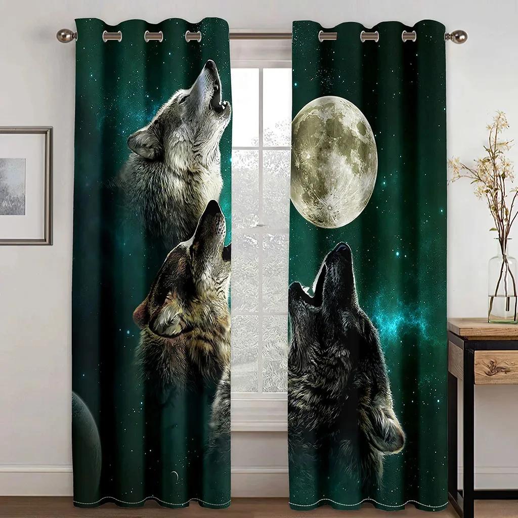 3D Heiliger Blauer Drache Vorhänge Wilder Wolf Vorhänge 2 Stück Kinderzimmer Schlafzimmer Vorhänge Wohnzimmer Küche Tür Balkon Heimdeko