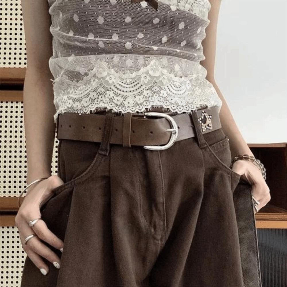 Star Retro Jeans Belt Gothic Pu Leather Waistband Metal Buckle Belts  Clothing Accessories