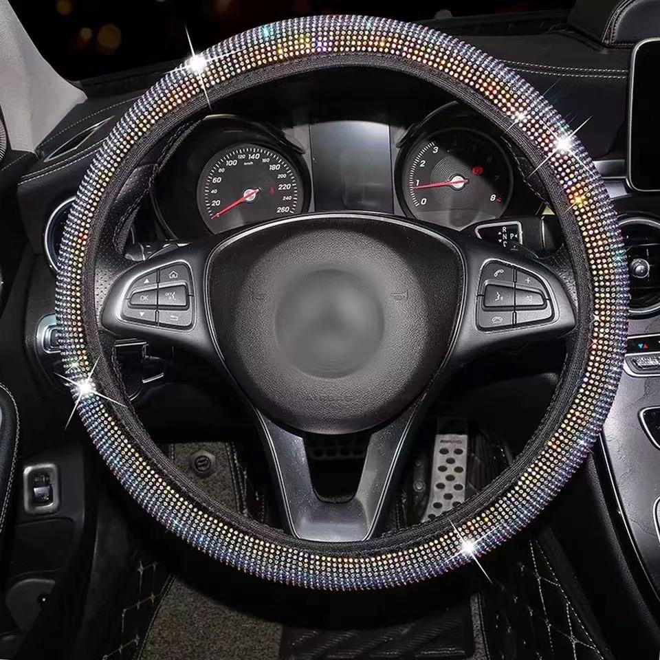 Bling Bling Diamond Rhinestones Car Steering Wheel Cover 37/38cm Auto Interior Accessories Women Case Car Styling Four Seasons
