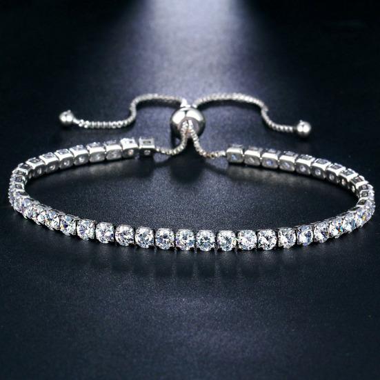 Luxury Cubic Zircon Single Row Pull Slider Bracelet Women Adjustable Bangle