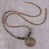 1pc Wooden Bead Threaded Geometric Alloy Chain Necklace Women Vintage Sweater Long Necklace