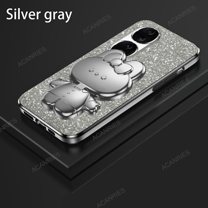 Cute 3D Rabbit Makeup Mirror Stand Plating Soft Case For Huawei Honor 90 Lite 70 Pro X8 X6s 4g 5g 8x Protect Back Cover Honorx8