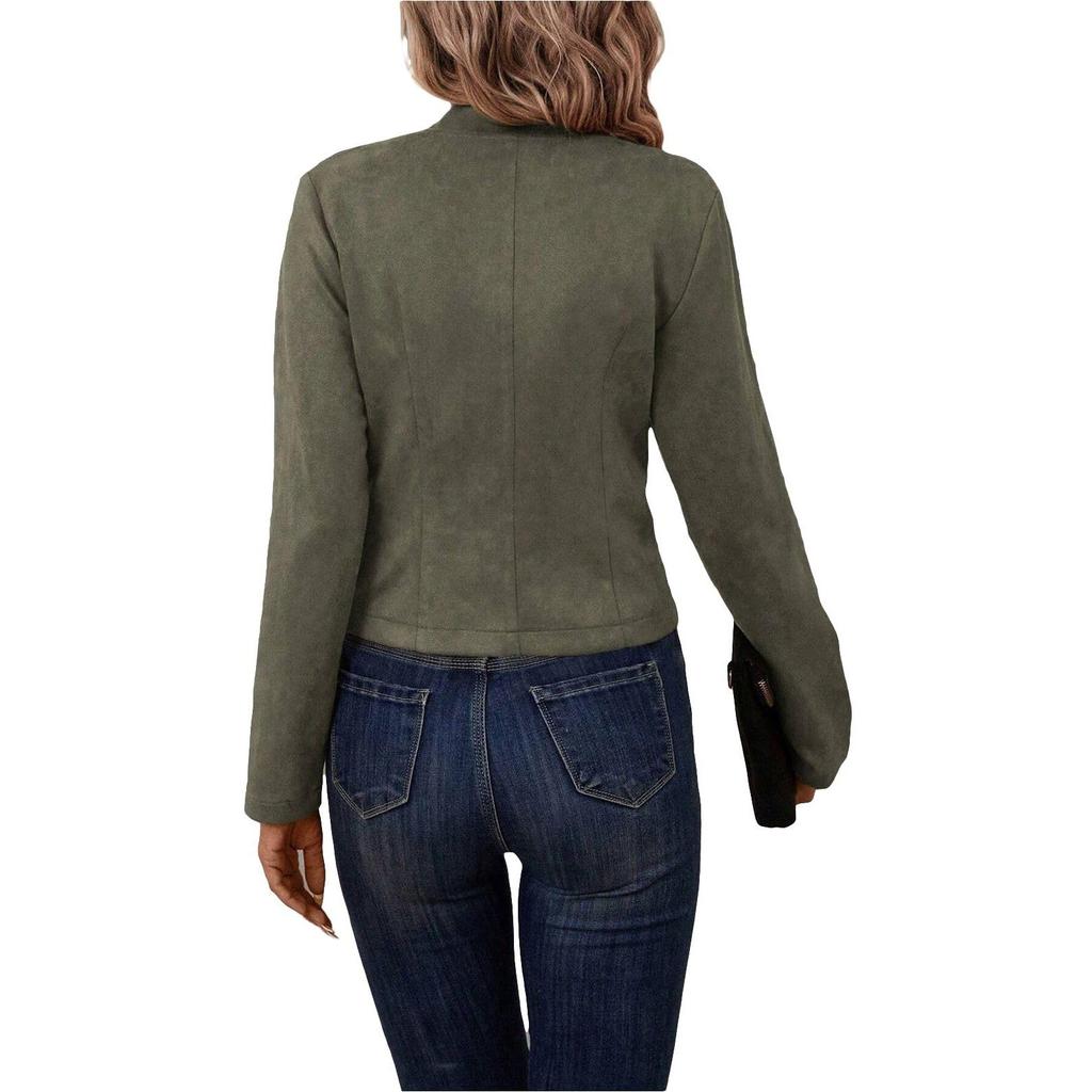 Damen Einfarbige Zweireiherjacke Wildleder Vintage Langarmjacke