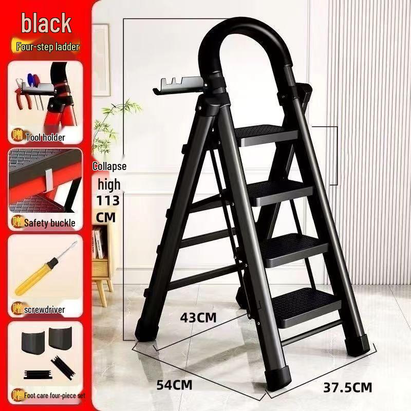 Folding Carbon Steel A-Frame Telescopic Step Ladder - Multifunctional Indoor Use