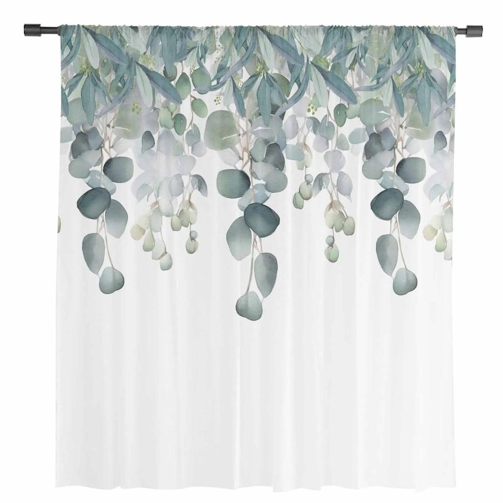 Spring Watercolor Plant Leaves Sheer Curtains For Living Room Kitchen Window Curtains Bedroom Tulle Voile Curtains