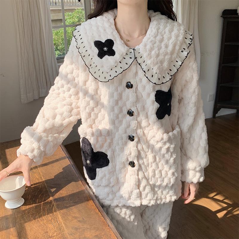 

Пижама женская осенне-зимняя кардиганная пижама из двух частей с длинными рукавами XXL