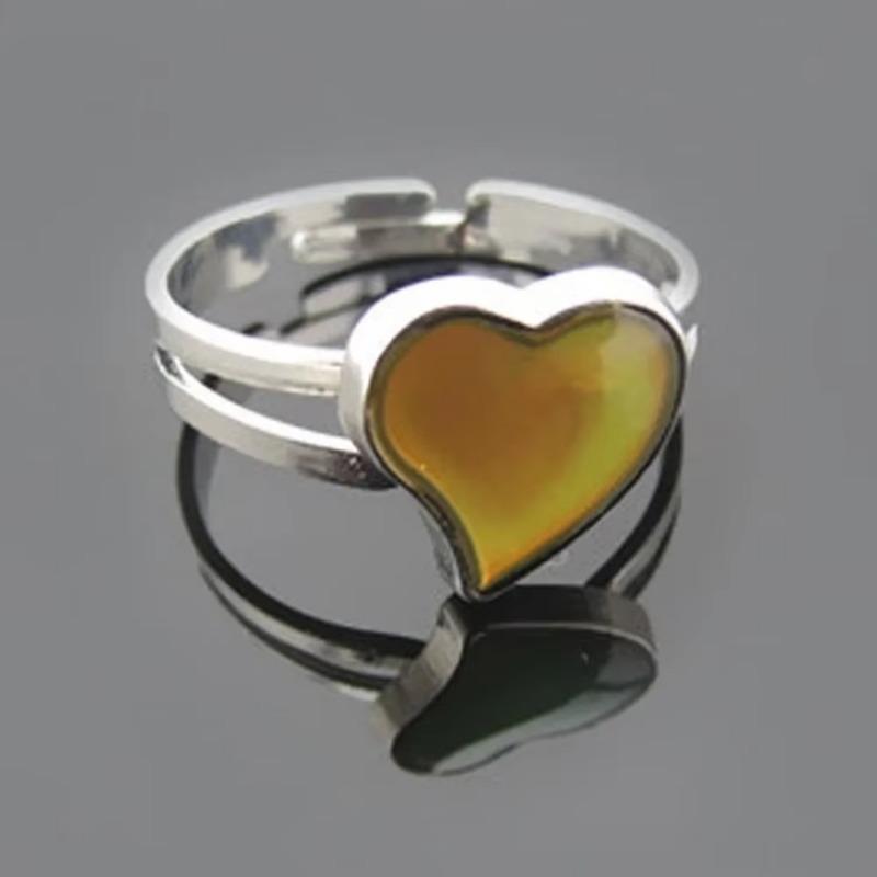 2Pcs Big Love Heart Mood Shaped Color Changing Silver Couple Rings Adjustable Ring Women Arts Crafts Fashion Gift Jewelry