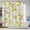 Vintage Floral Shower Curtain Bathroom Decor Waterproof Fabric Print Decorative Bath Mat Liner for Home Decoration (Green/White)