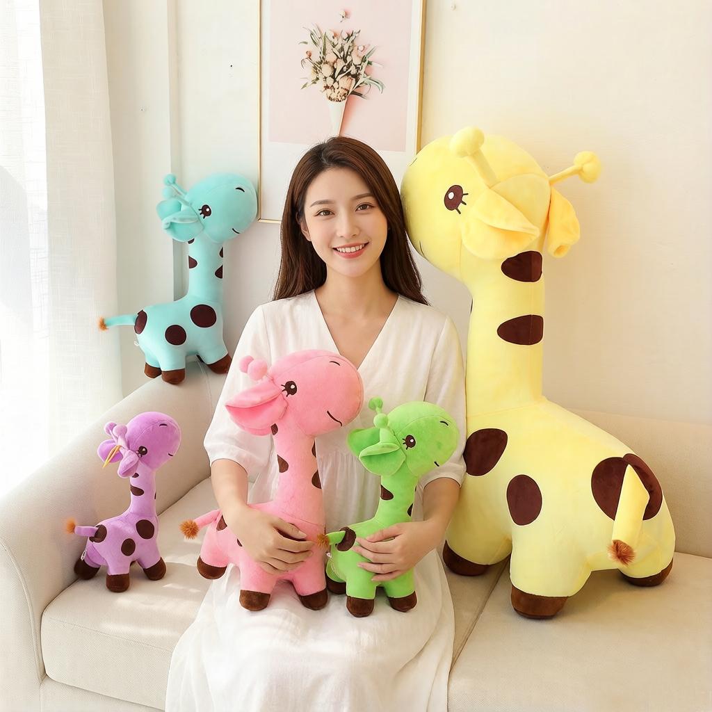 Cute Standing Giraffe Stuffed Doll Colorful Happy Cartoon Plush Toy Appeasing Animal Xmas Gift