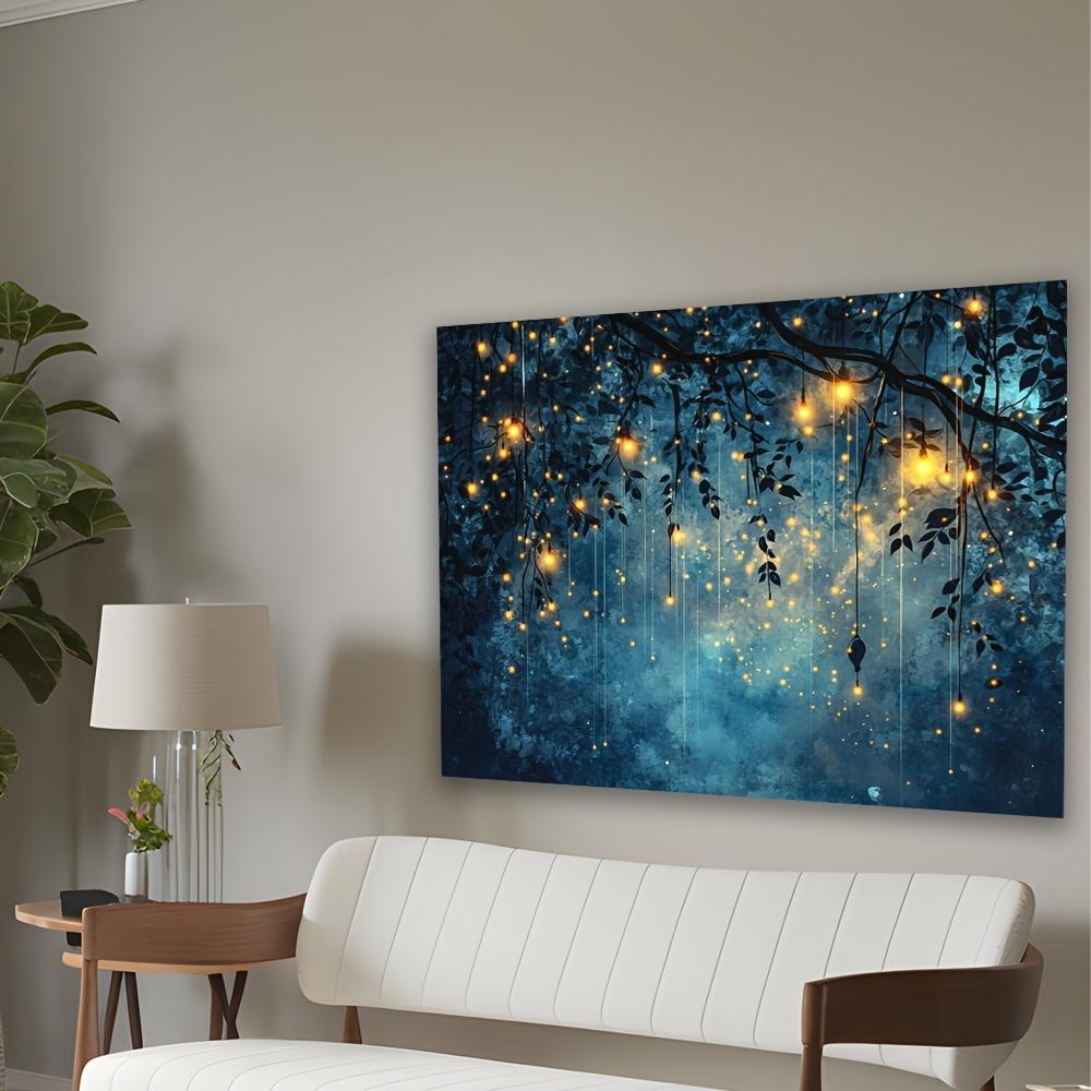 1Pc Enchanting Firefly Forest Wall Tapestry - Polyester Art With Glowing Lanterns & Lush Greenery, Perfect For Living Room, Bedr