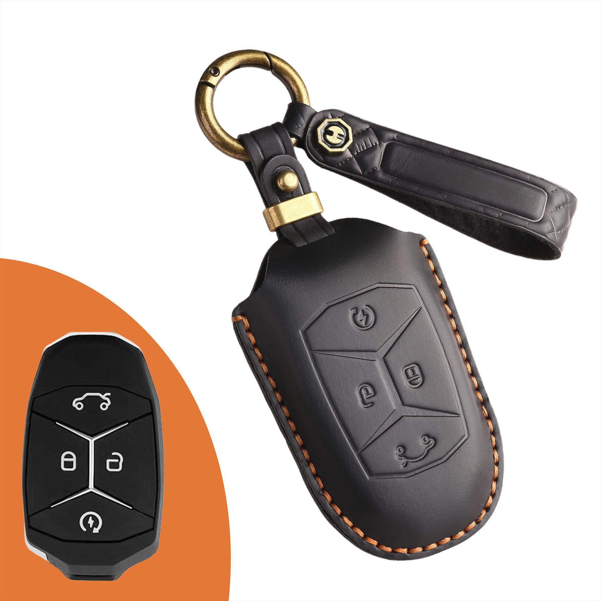 

Retro key cover is suitable for Lynk & Co 03 genuine leather 2022 special buckle pure handmade cowhide car key case чёрный