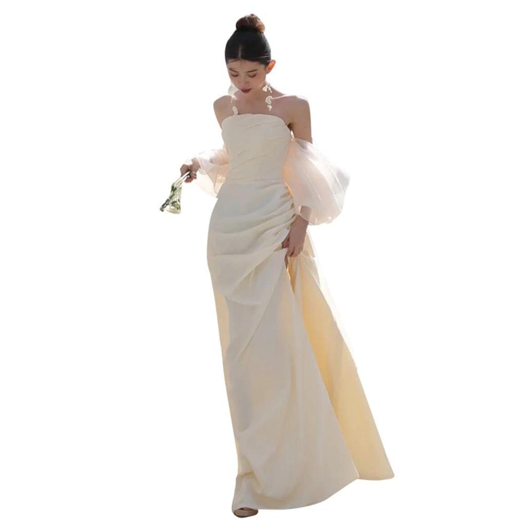 Mermaid Wedding Evening Bride Overseas S M [Fiveen] Dress, White, Simple, Long, Wedding, Pre-wedding, Off-the-shoulder, Dress, After-party, Dress,