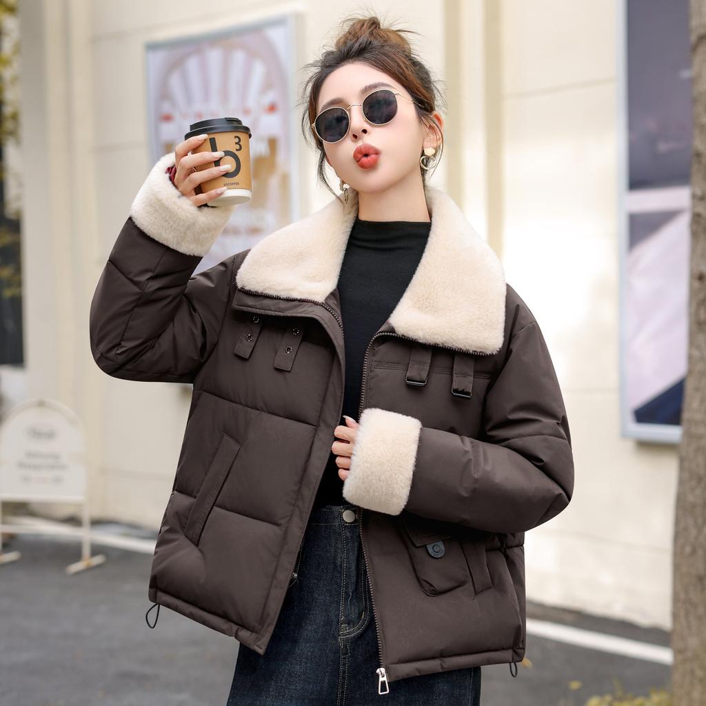 Lambswool Lapels Design Sense Winter New Korean Short Cotton-padded Jacket.