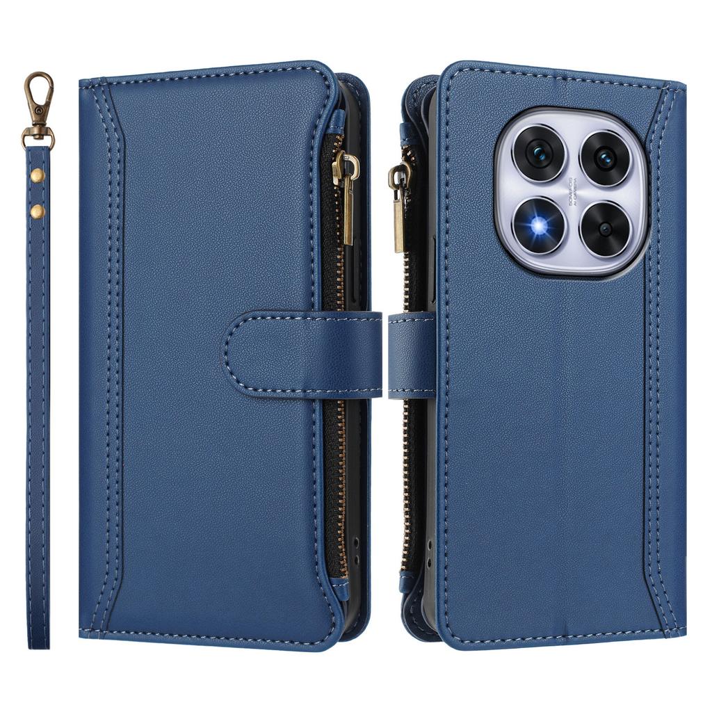 For Xiaomi Redmi Note 14 Pro 4G Leather Case 9 Card Slots Zipper Wallet Stand Phone Cover with Wrist Strap