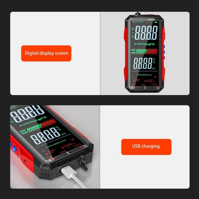 FS899L Color Screen Digital Multimeter With Large Bright Display USB C Rechargeable For Electrical Testing