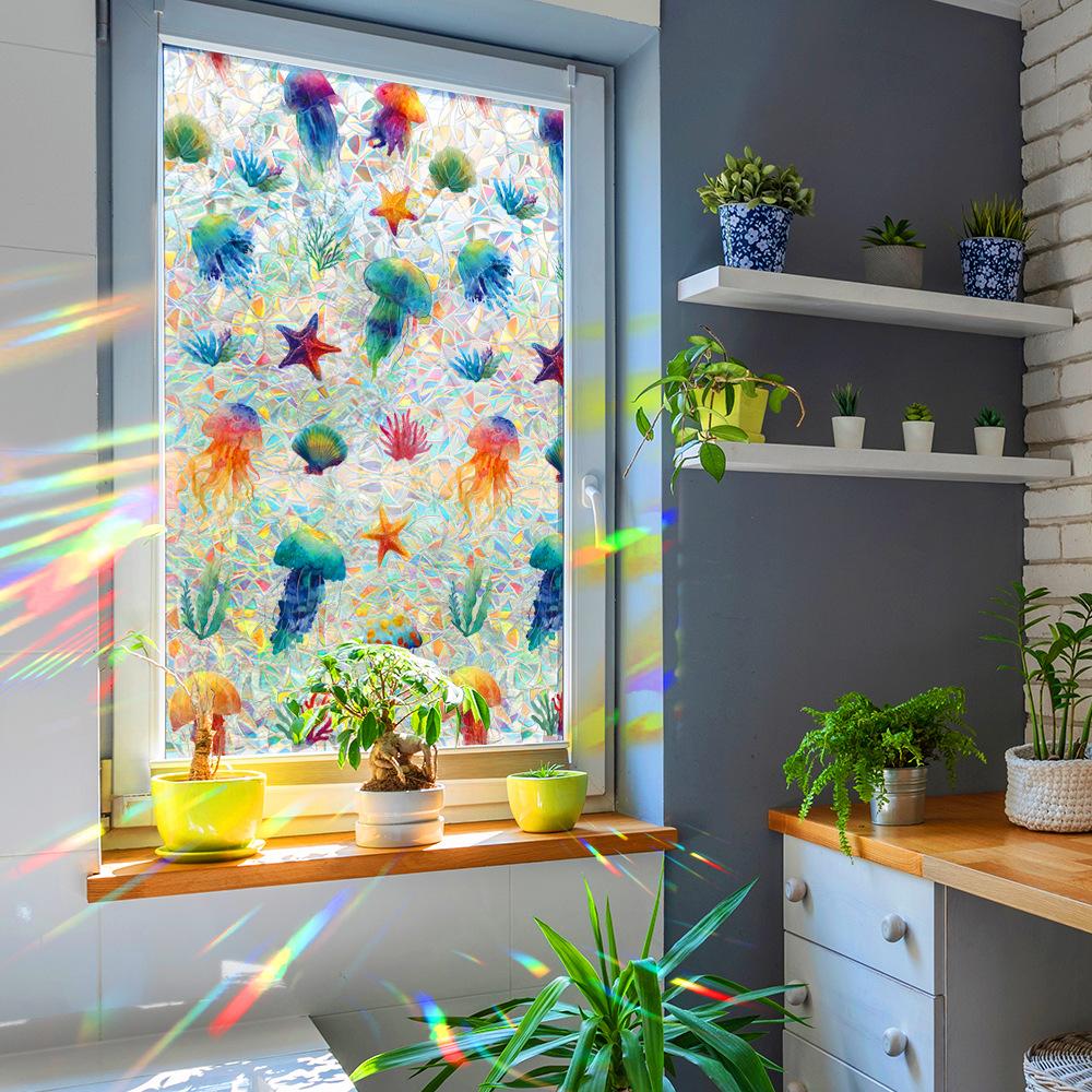 Laser Underwater World Biological Bathroom Glass Door and Window Decorative Stickers