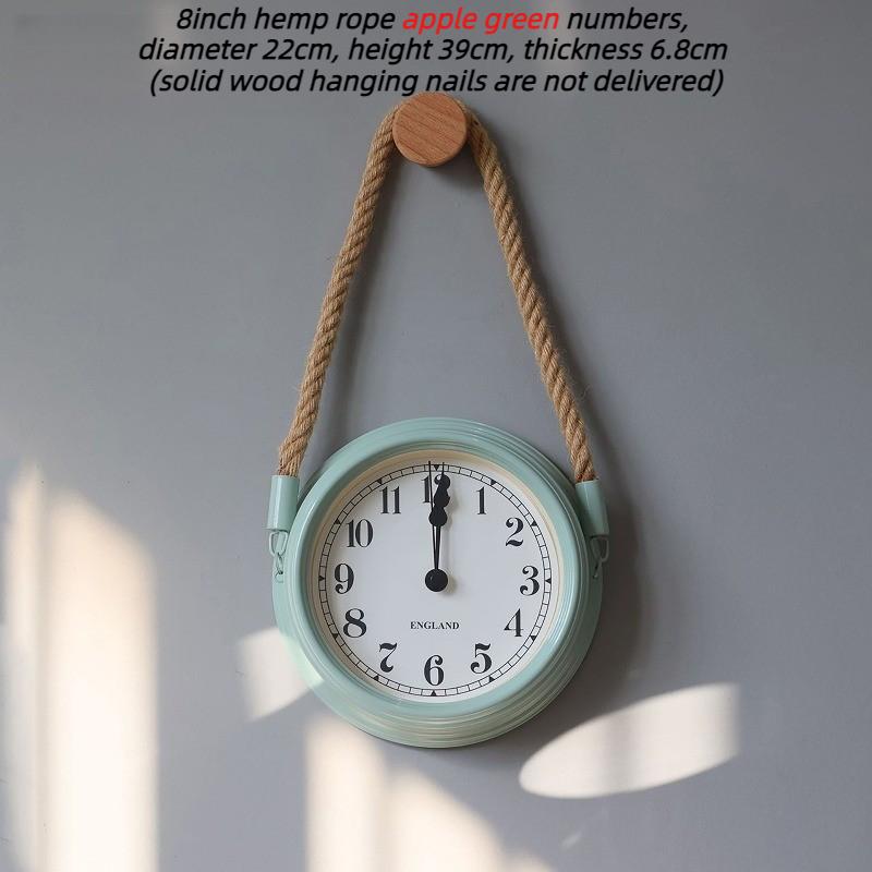 

Nordic Silent Wall Clock Retro Simple Metal Clock Creative Quartz Hanging Rope Wall Clocks Living Room Watch Home Decoration