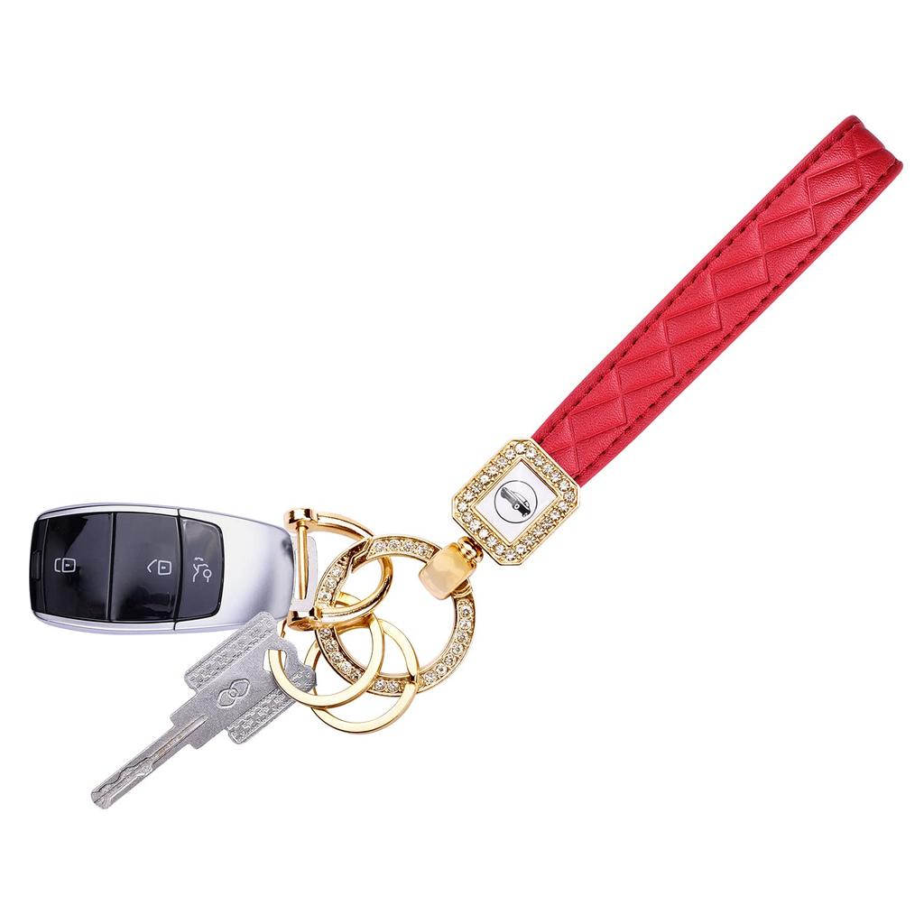 Wisdompro Car Key Key Chain, Sparkling Carabiner, PU Leather, Smart Key, Anti-Lost, Stylish, Cute, Women's, Red