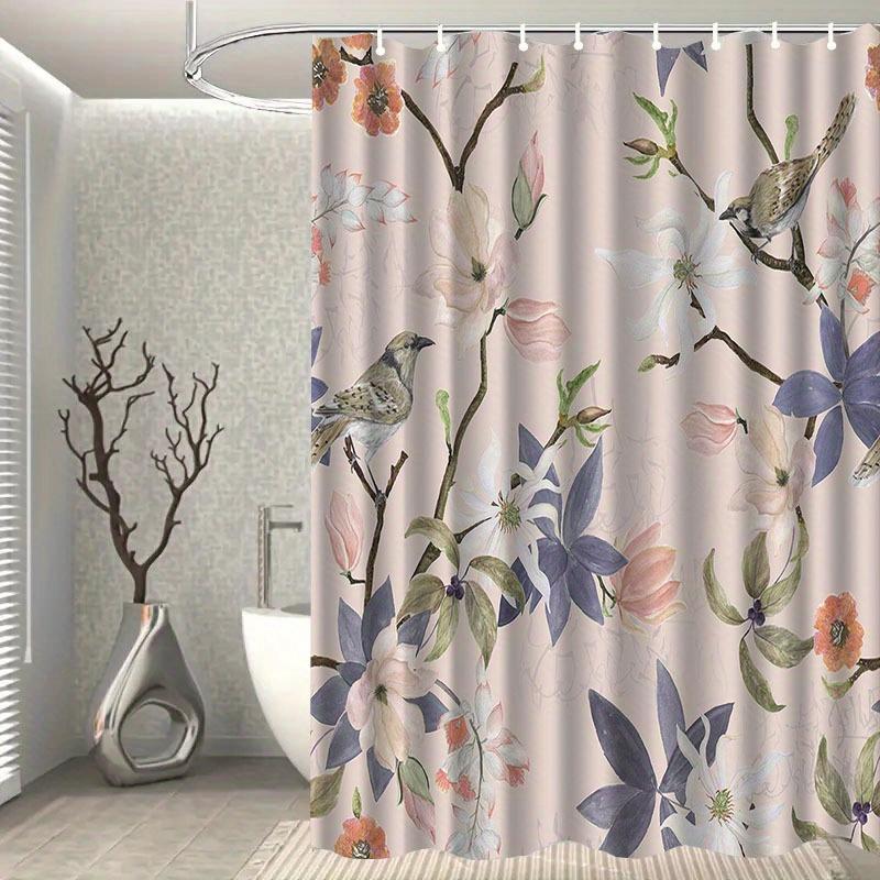 1pc Fresh Floral Pattern Shower Curtain with Hook, Water-washing Shower Curtain, Bath Partition, Bathroom Accessories, Home Deco