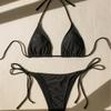 European & American Halter Tie Bikini: Sexy Two-Piece Solid Color Swimsuit for Women