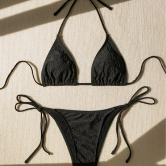 European & American Halter Tie Bikini: Sexy Two-Piece Solid Color Swimsuit for Women