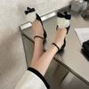 fashion Pointed Toe Women Sandals 2024 New Arrivals Black Flower Design Ankle Strap Summer Wedding Dress Sandals Flats Party Slides 40