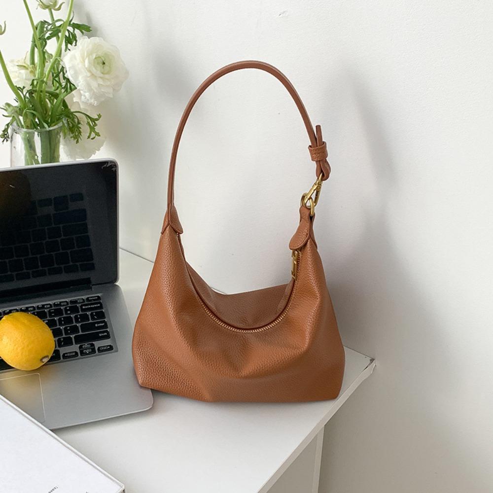 

Solid Color PU Hobo Bag Large Capacity PU Dumpling Bag Elegant Shoulder Bag Women коричневый