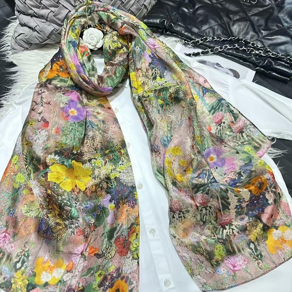 [BYSIFA] Silk Scarf Plus Size Broadened Silk Women's Silk Scarf Shawl Female Scarf New Winter Orange Coffee Women Long Scarves