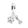 S925 Silver Pet Theme DIY Jewelry Accessories Zircon Paw Print And Bone Dual Pendant Bracelet Necklace Beads
