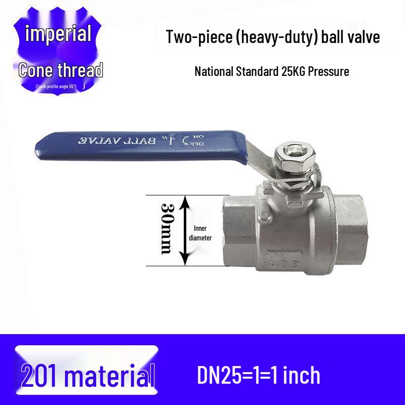 201/304 Stainless Steel Heavy-Duty Two-Piece Ball Valve / 25kg Pressure / Full Bore / High Flow Rate / DN15