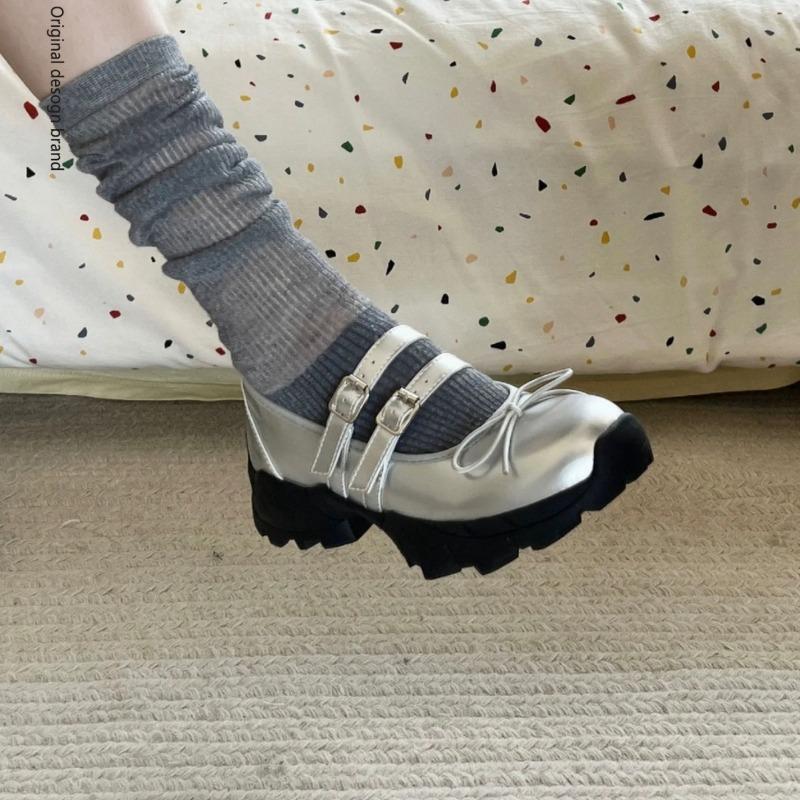 New Thick-soled Heightening J Mary Jane Leather Women's Shoes Color Hollow Single Shoes College Style Small Leather Shoes Women