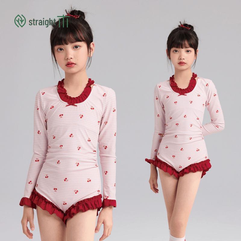 Zhimu UPF50+ Girls Fake Two-Piece Sun Protection Swimsuit 140